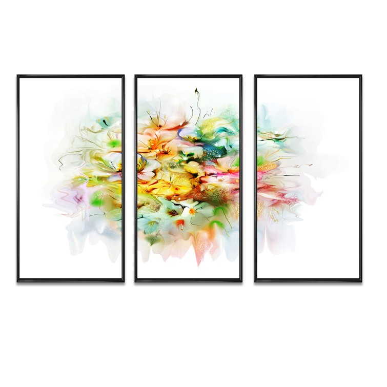 Winston Porter Yellow Watercolor Flowers Framed On Canvas 3 Pieces